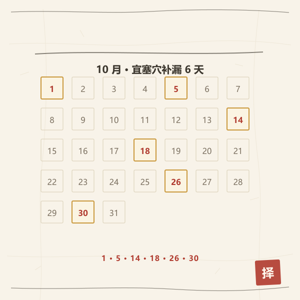 月历圈选吉日示意