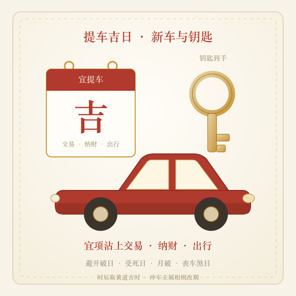 新车钥匙与提车吉日示意