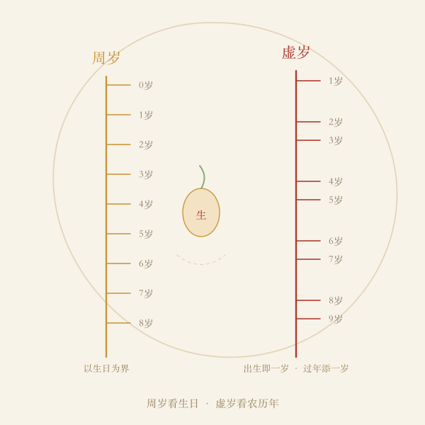 周岁与虚岁计岁方式对比示意